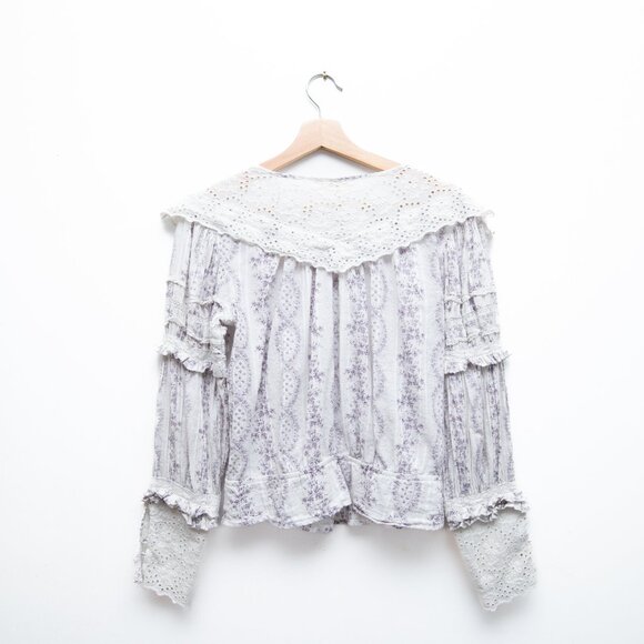 LoveShackFancy Floral Victoria Eyelet Blouse in Purple and White "Alaine" - Picture 6 of 8
